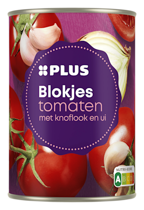 Tomatenblokjes met knoflook en ui