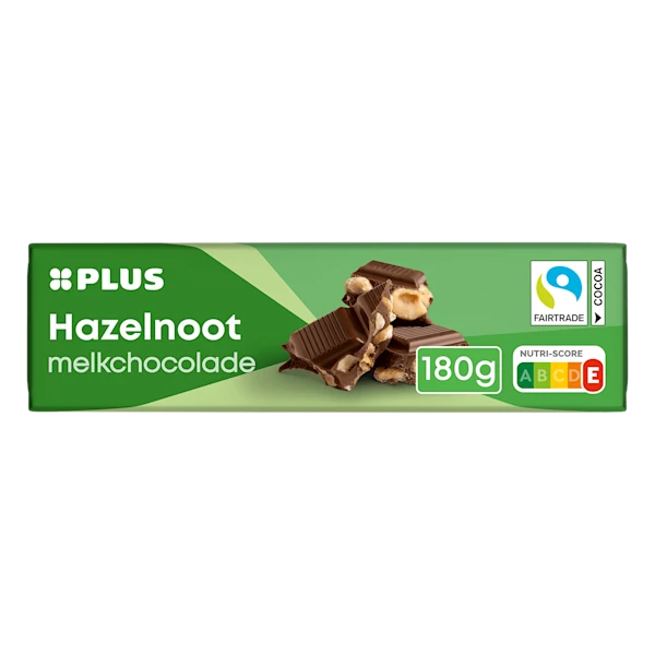 PLUS Chocoladereep hazelnoot melk Fairtrade