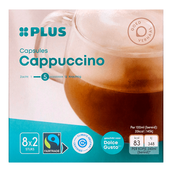 Plus Koffiecapsules Cappuccino Fairtrade Per Doos St