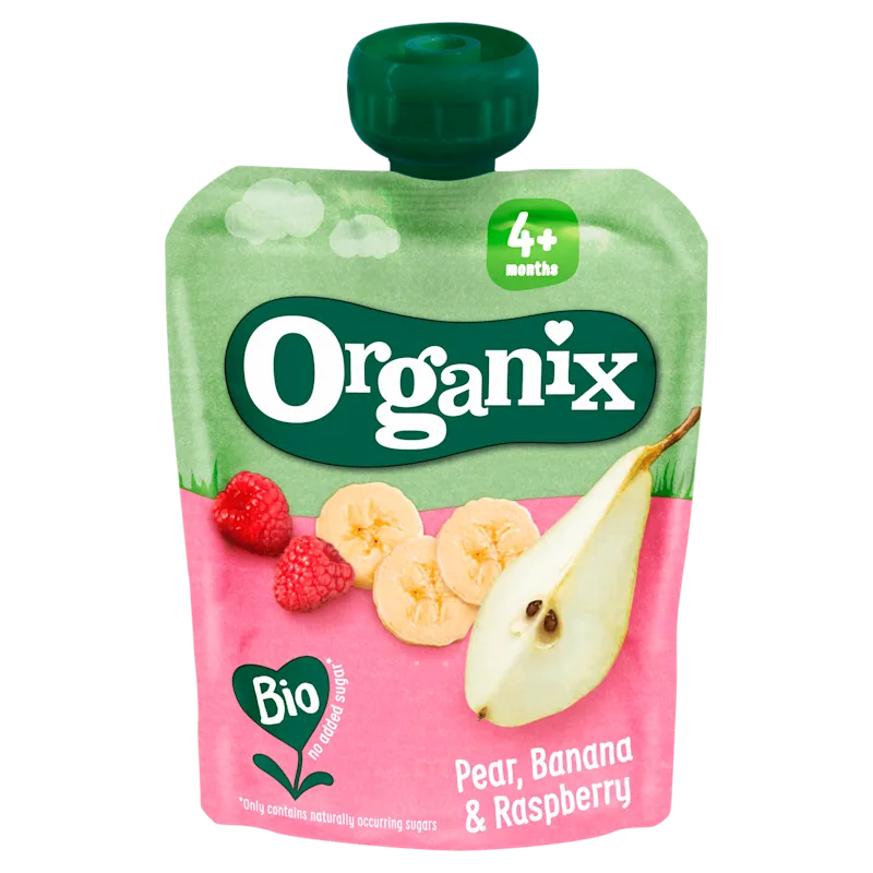 Organix Knijpfruit pear, banana & raspberry 4m+