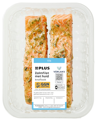 Zalmfilet met huid knoflookmarinade - PLUS