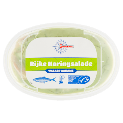 Haringpartjes in wasabi wakamesaus