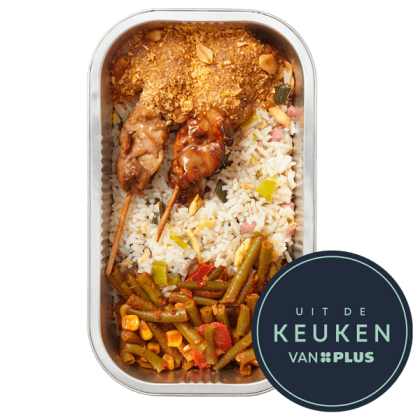 Kipsaté nasi pittige boontjes