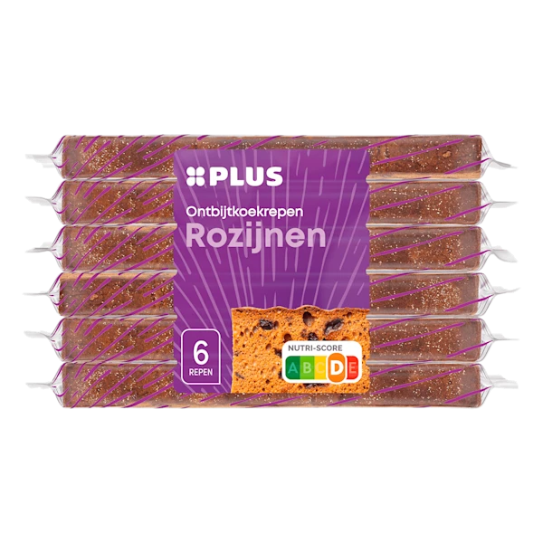 PLUS Ontbijtkoekrepen Rozijnen 6 pack