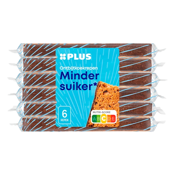 PLUS Ontbijtkoekrepen Minder suiker 6 pack