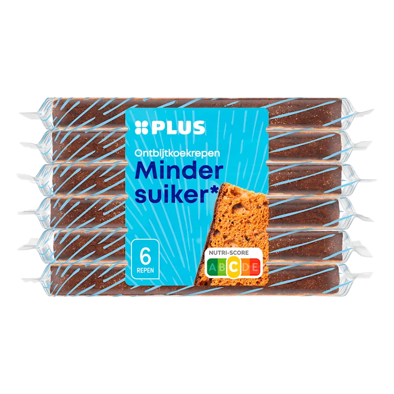 PLUS Ontbijtkoekrepen Minder suiker 6 pack