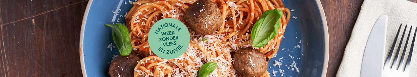 Spaghetti recept met het logo van Nationale Week Zonder Vlees en Zuivel.