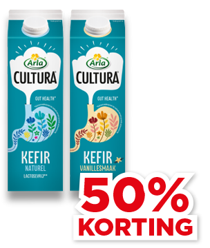 Arla kefir met 50% korting.