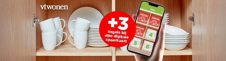 Smartphone met zegels voor het digitaal sparen voor vtwonen servies.