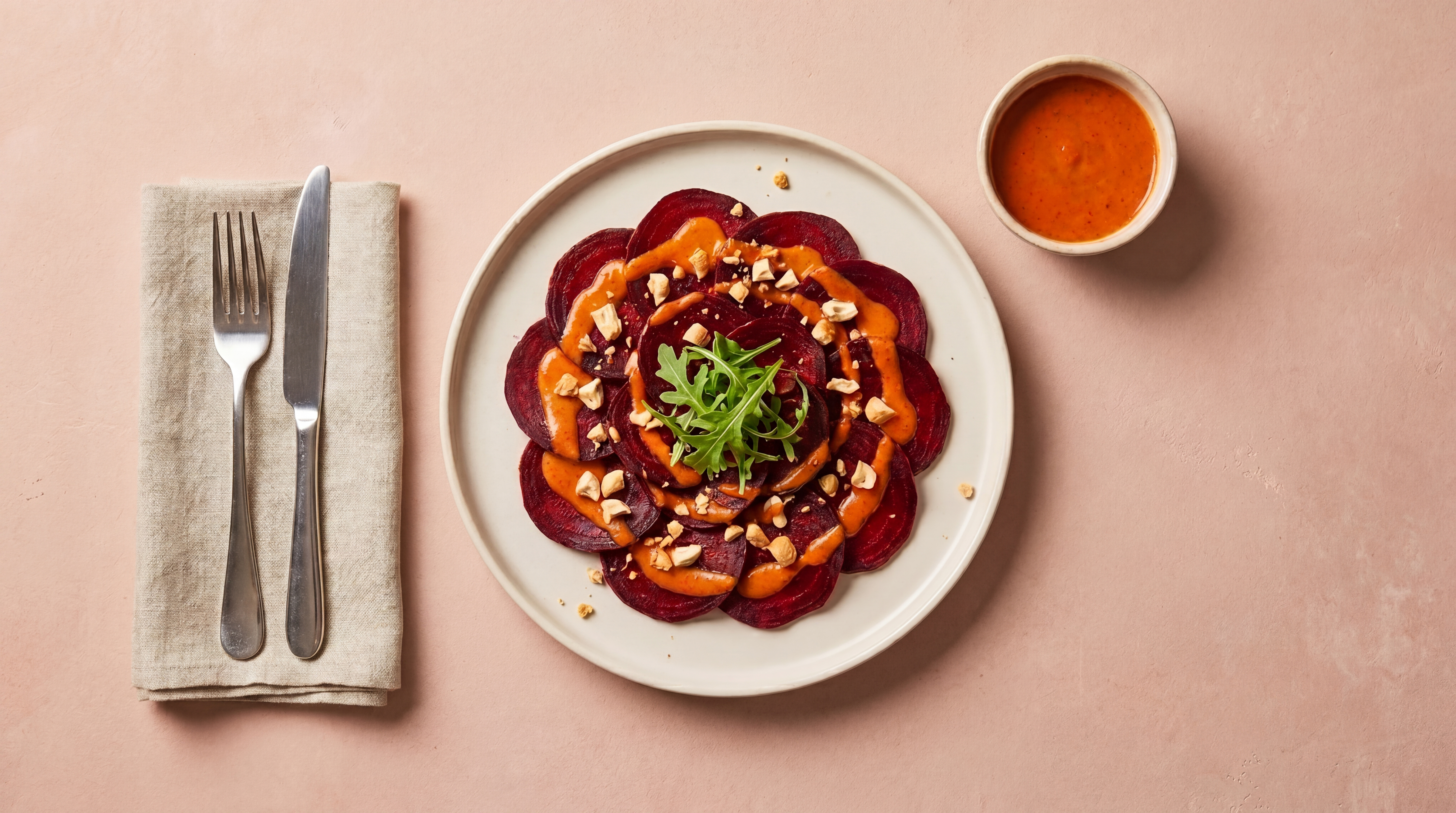 Bietencarpaccio met rode currydressing