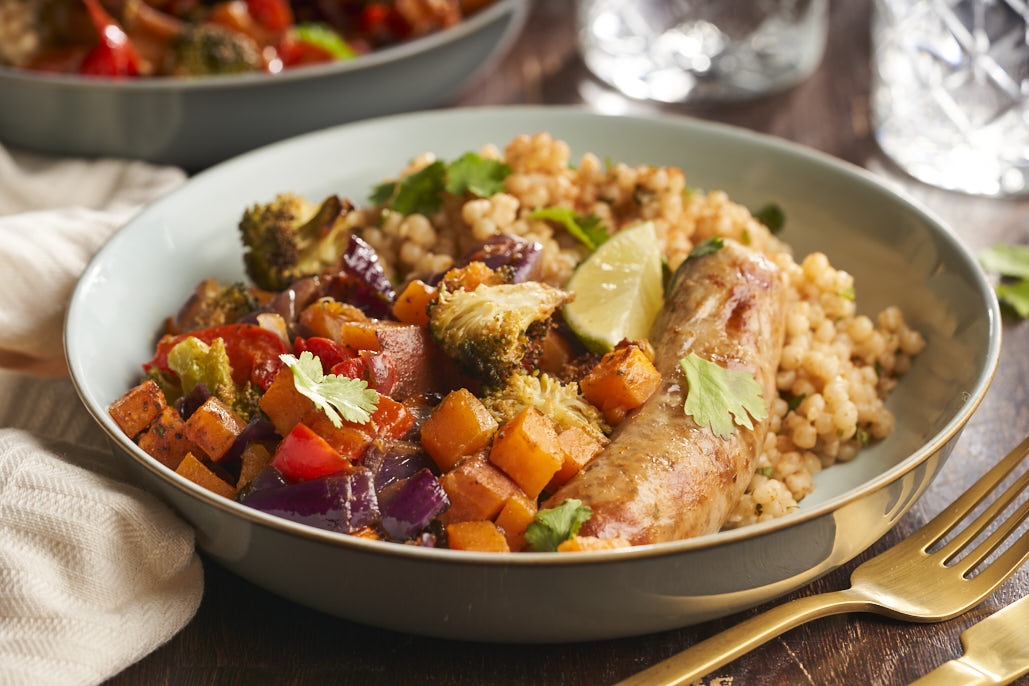 Traybake met verse varkensaucijsjes