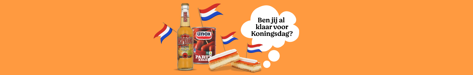 Knakworstjes, tompoucen en Desperados-bier voor Koningsdag.