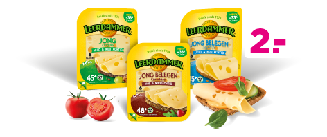 Leerdammer kaasplakken voor 2 euro. Geldig van 15 t/m 21 april