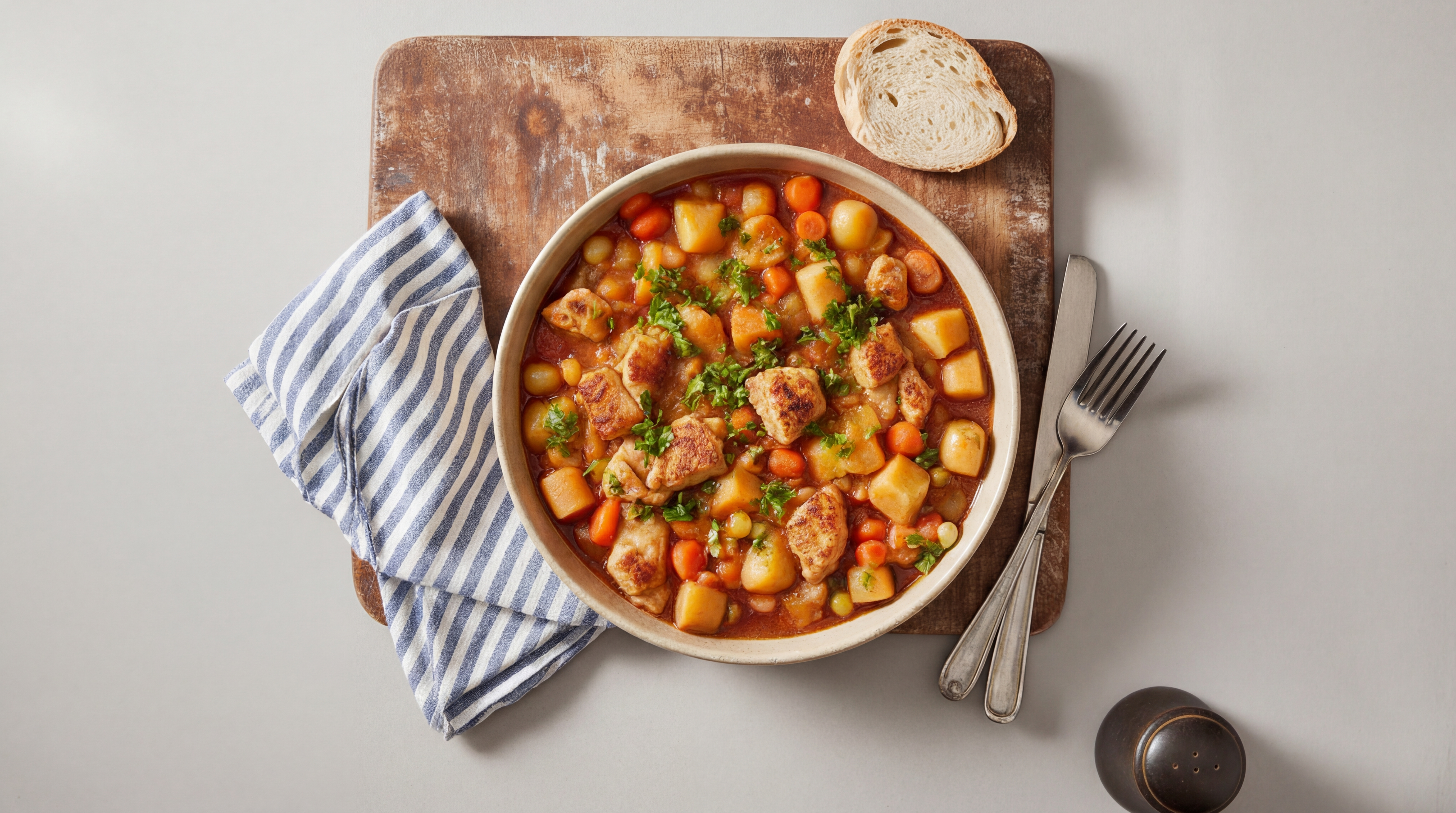 Snelle eenpans kipstoof met aardappel en wortel