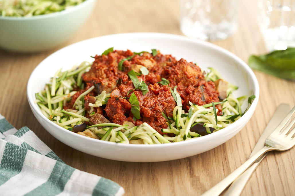 Courgetti met gehaktballetjes in tomatensaus 