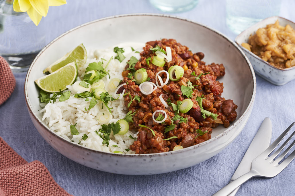 Vegetarische chili met snelle appelmoes