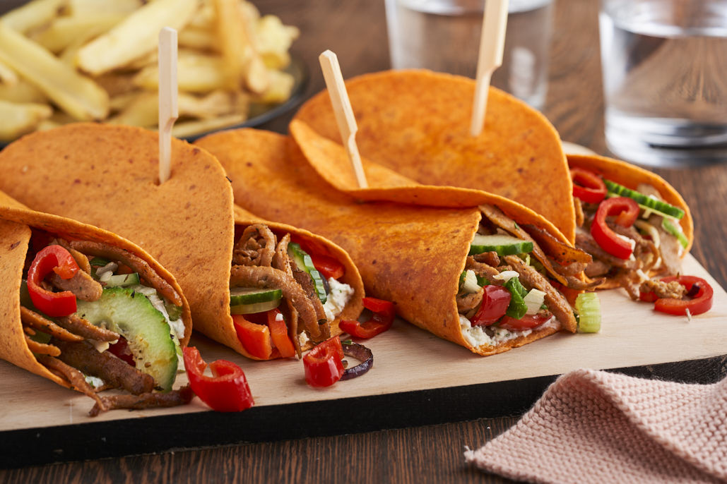 Groentewraps met vegetarische gyros en fetaspread
