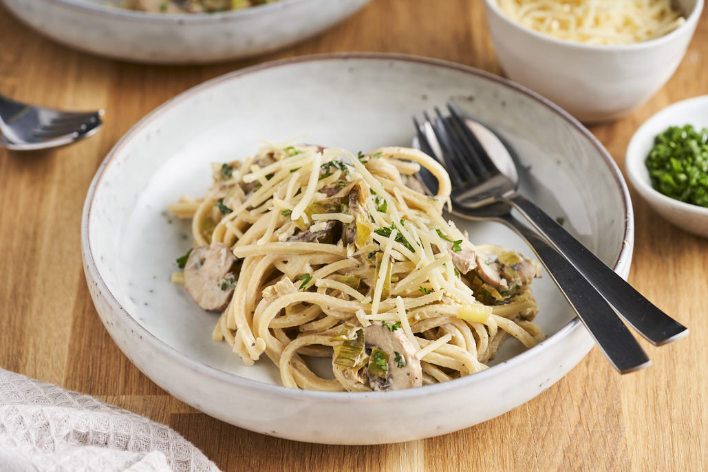 Romige preipasta met champignons