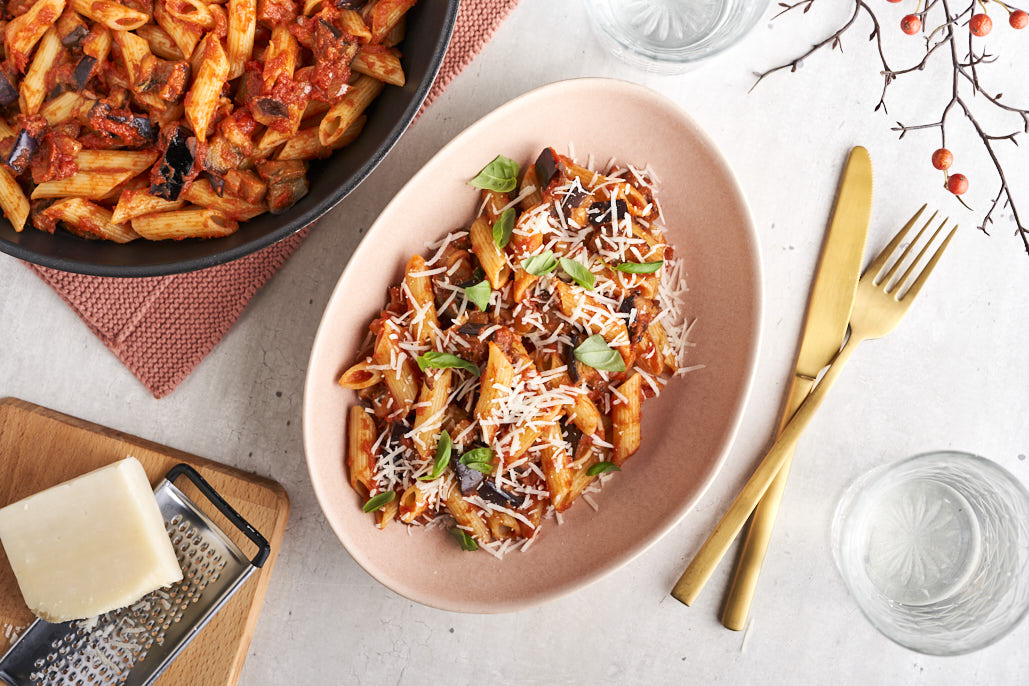 Auberginepasta met pecorinokaas
