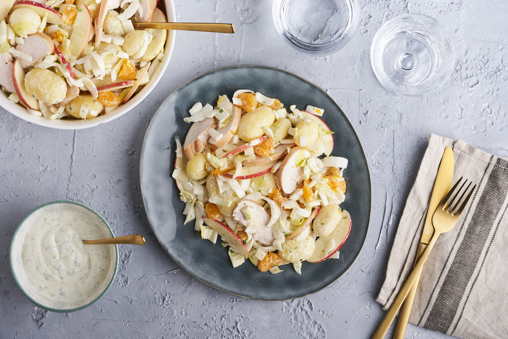 Witlofsalade met krieltjes en ham