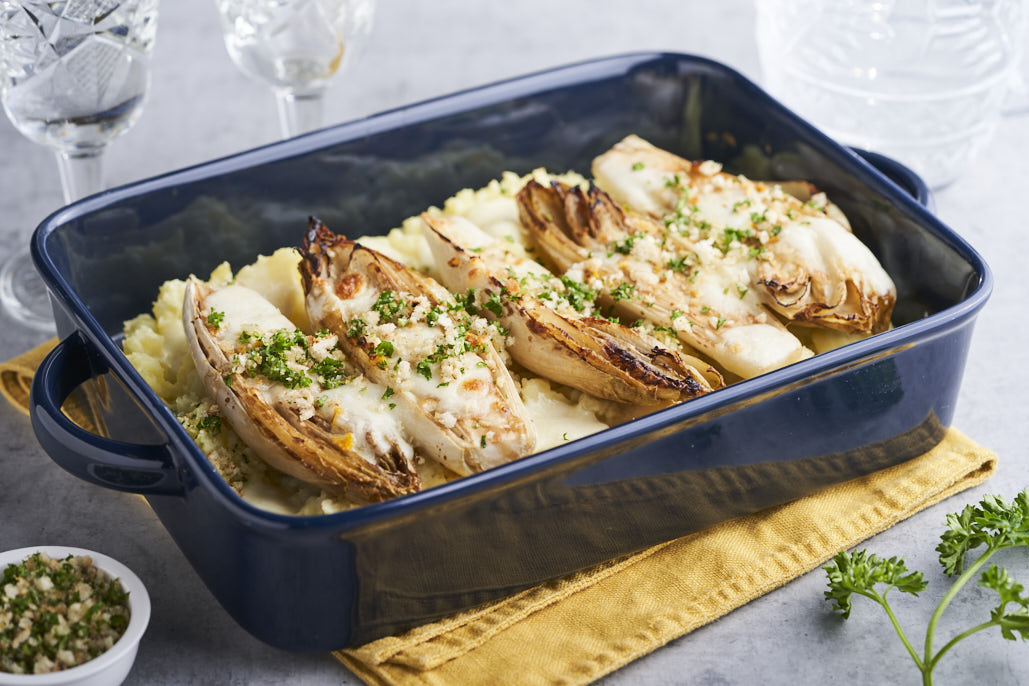 Vegetarische witlofgratin met gremolata