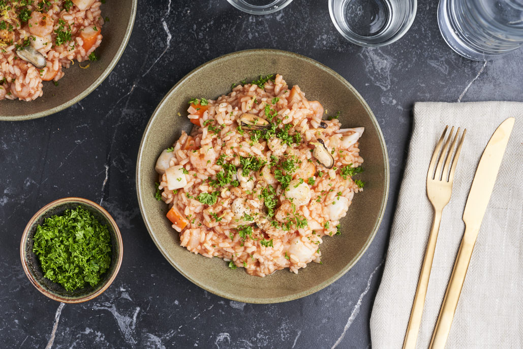 Tomatenrisotto met zeevruchten