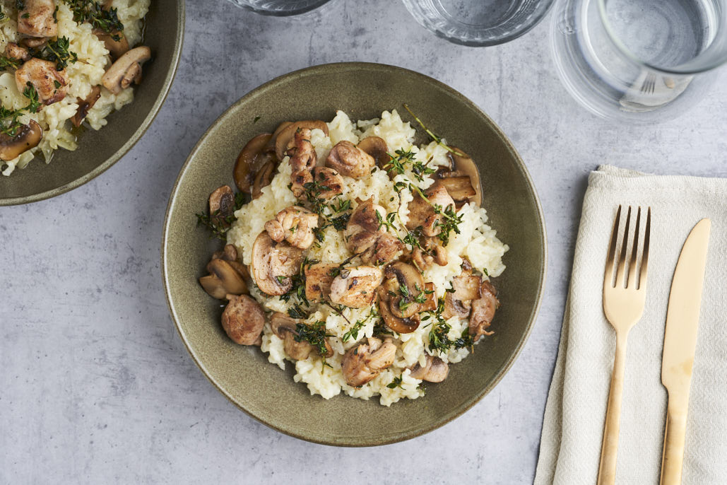 Risotto uit de oven met kip en champignons