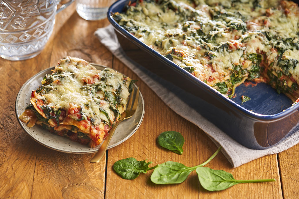 Vegetarische lasagne met spinazie en kaas