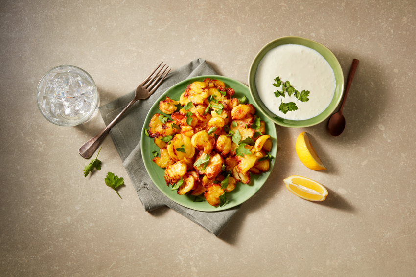 Geplette krieltjes uit de oven met een feta dip