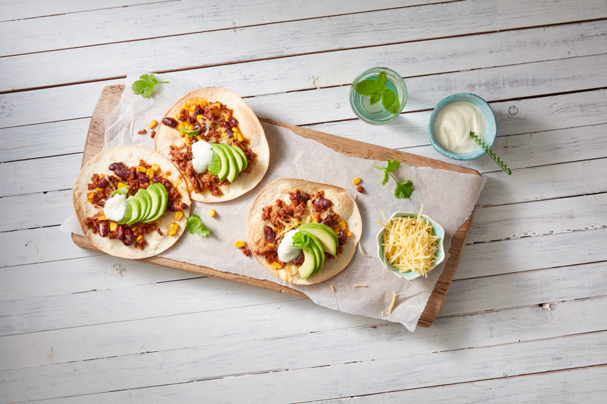 Tostada’s met pittig gehakt