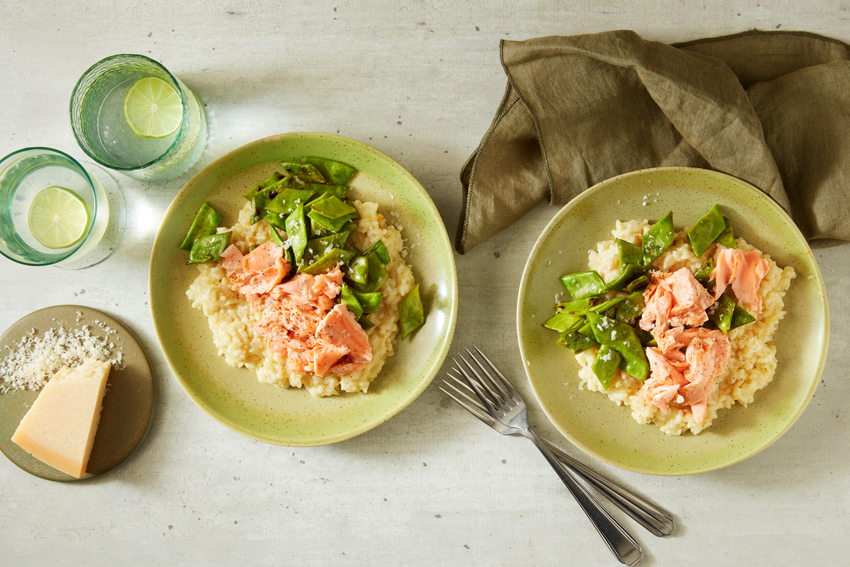 Risotto met zalm en snijbonen