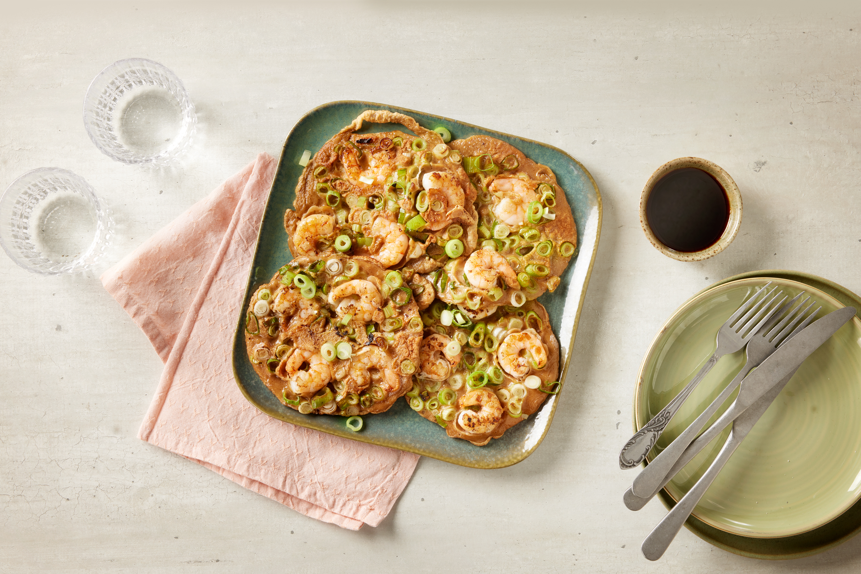 Bosui pannenkoeken met garnalen