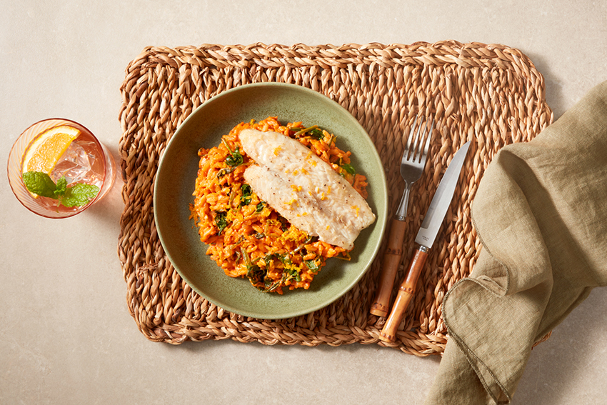 Sinaasappel orzo met pangasiusfilet