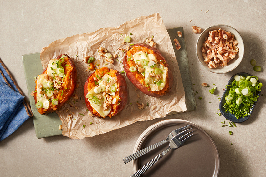 Zoete aardappel uit de oven met brie