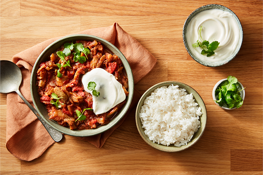Aubergine curry met rijst