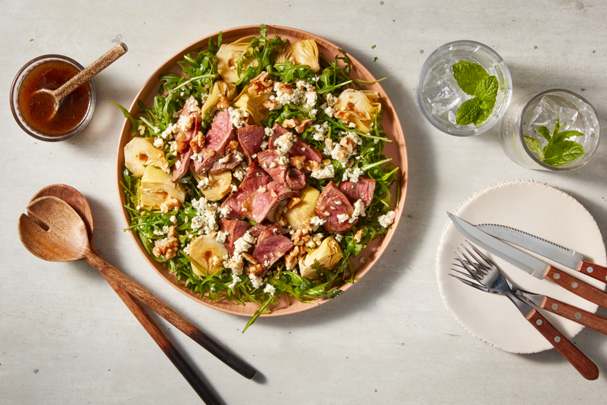 Biefstuksalade met rucola en artisjok