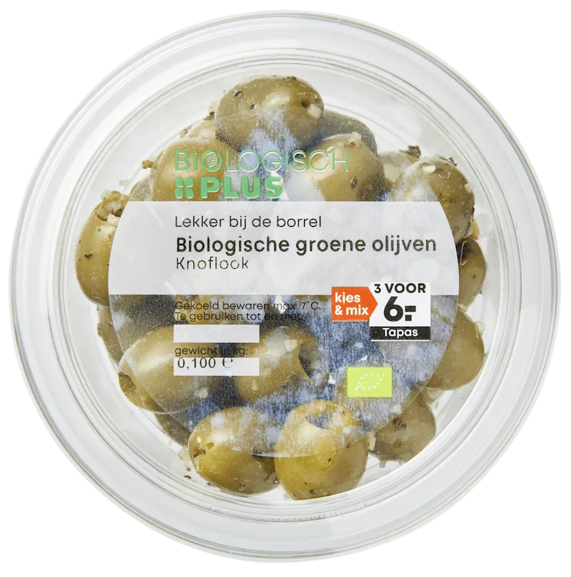 Biologisch PLUS Olijven knoflook biologisch