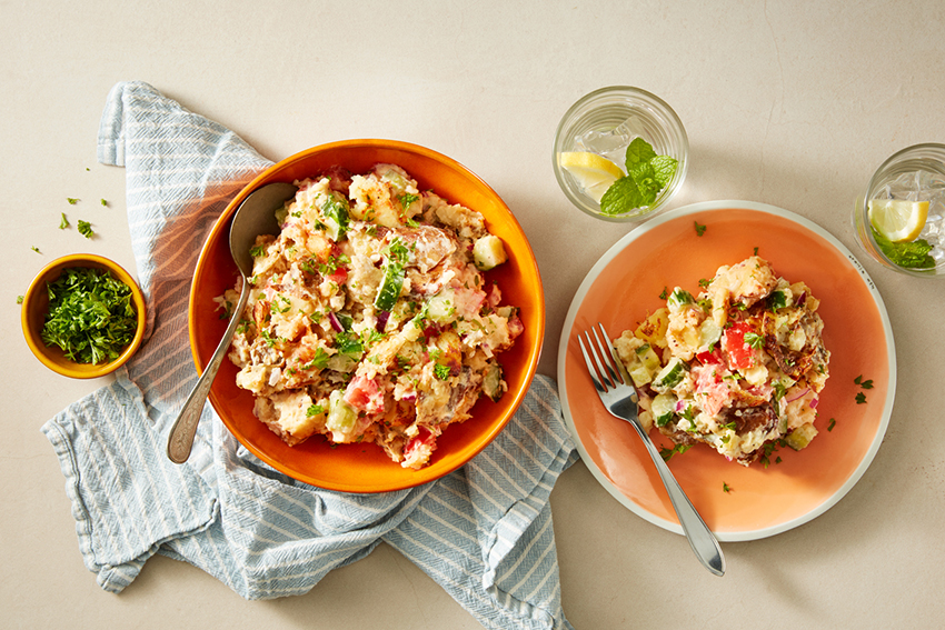 Crispy smashed aardappelsalade