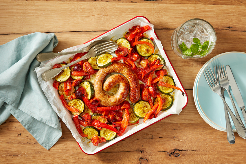 Traybake met verse worst