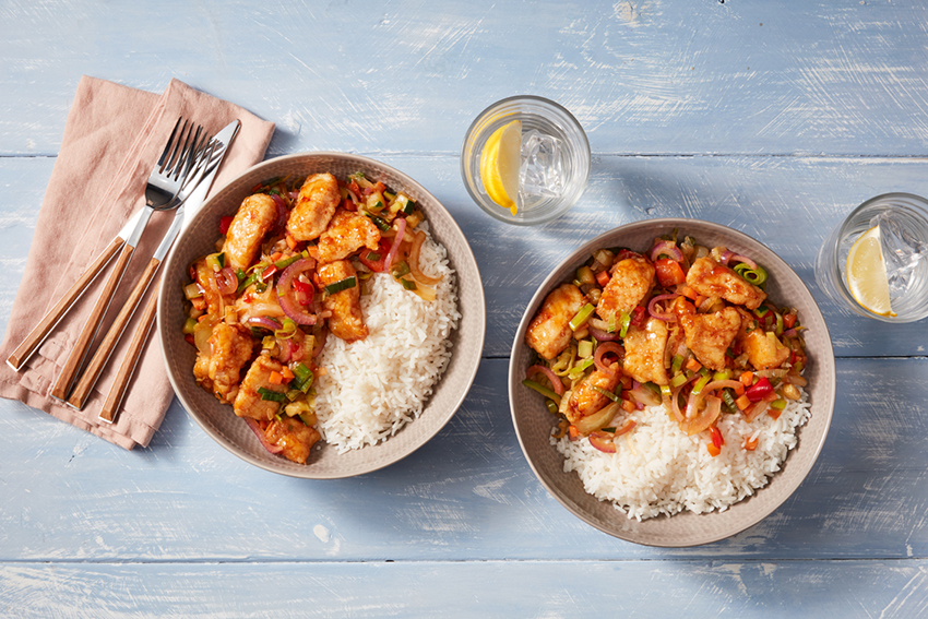 Stir fry met rijst en en pangasius