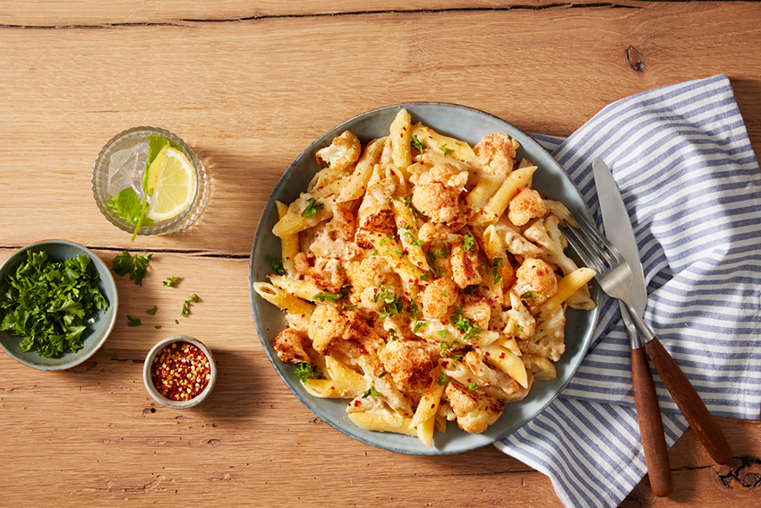 Penne met geroosterde bloemkool