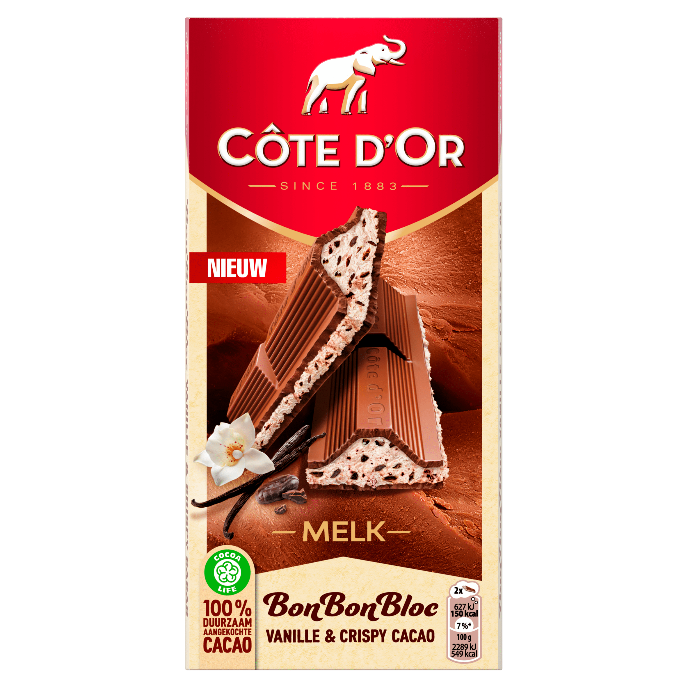 Côte d'Or Bonbonbloc vanille met cacaostukjes Per Wikkel 192 g