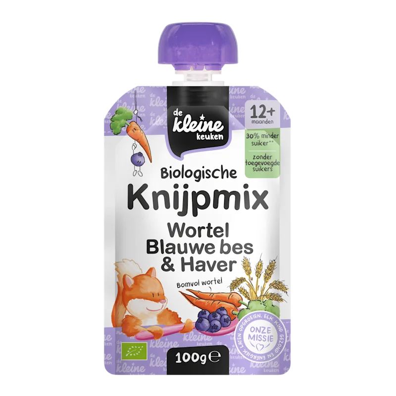 De Kleine Keuken Knijpmix Wortel, Blauwe bes & Haver