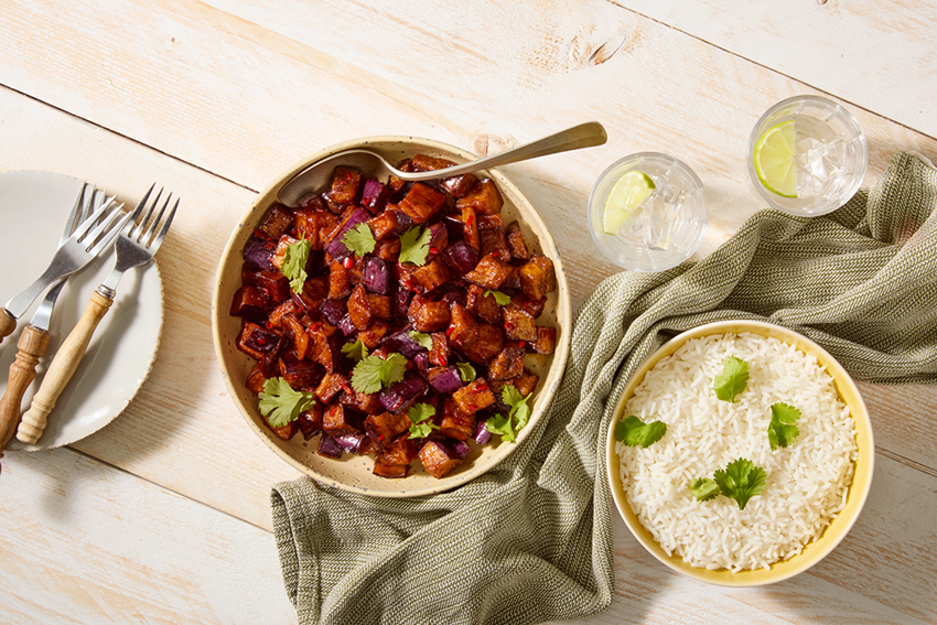 Sticky aubergine met rijst