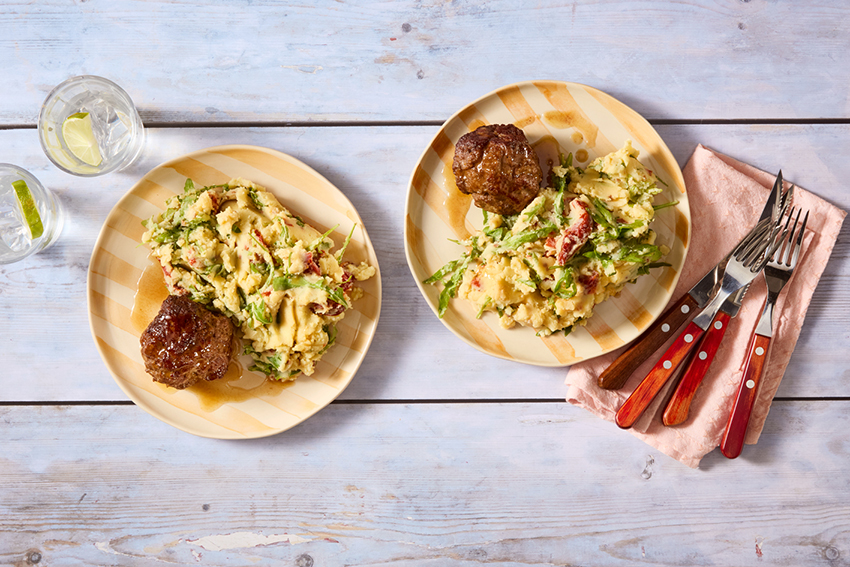 Rucola stamppot met gehaktballen