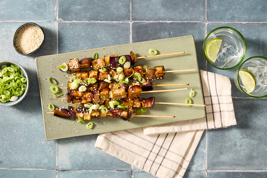 Aubergine spiesjes met miso