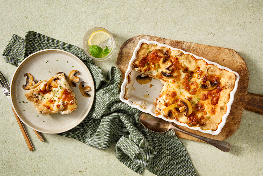 Witte champignon lasagne