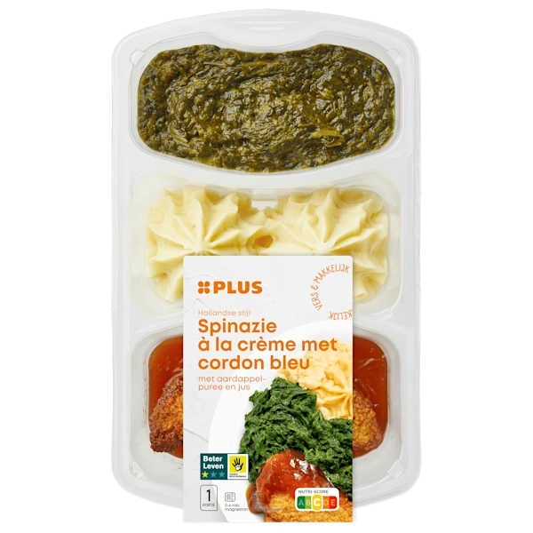 PLUS Spinazie met cordon bleu en puree