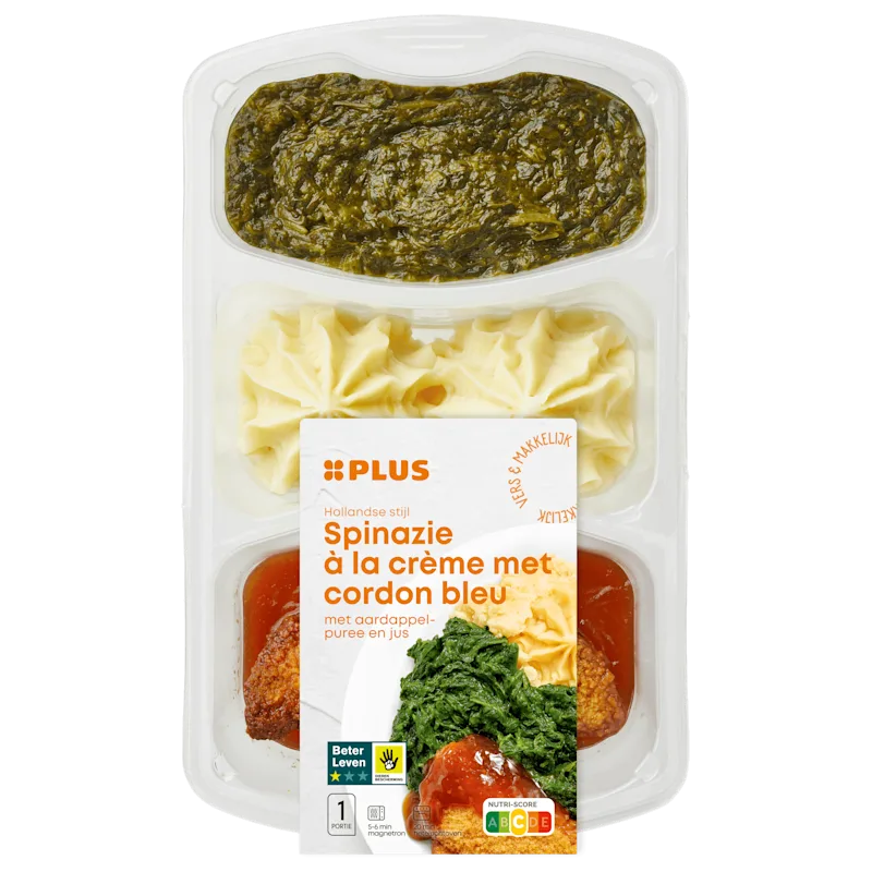 PLUS Spinazie met cordon bleu en puree