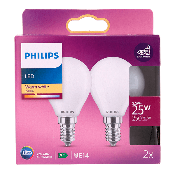 Philips Led 25w Kogel E14 Mat Niet Dimbaar Per Doos 2 St